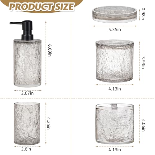 RQYIXI 5 PCS Resin Bathroom Accessories Set, Silver-Grey, Minimalist Luxury | Elegance Shatterproof Bathroom Set Includes: Soap Dispenser, Toothbrush Holder, Tumbler, Soap Dish, Cotton Swab Jar - size: 5pcs