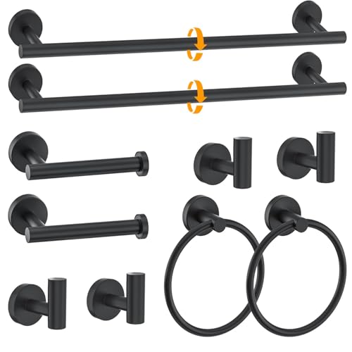 10 Pieces Towel Bar Set Matte Black Bathroom Hardware Set Includes 23.6 Inch Towel Bar,Stainless Steel Towel Holder-Towel Racks Set Wall-Mounted Bathroom Accessory Set - color: 10pcs Matte Black