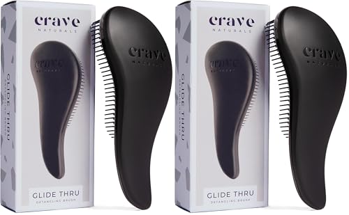 Crave Naturals Glide Thru Detangling Brush, Detangler Brush for Curly, Straight, Wet and Dry Hair Comb for Adults and Kids, Hair Accessories for Women, Black (Pack of 2) - color: Black, size: 2 Pack (Regular)