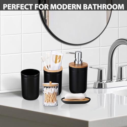 iMucci Bathroom Accessories Set 5Piece Black Bathroom Sets, Toothbrush Holder, Toothbrush Cup, Lotion Soap Dispenser, Soap Dish and Qtip Holder Bathroom Decor - style: Black