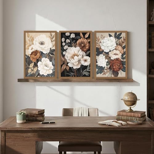 Moody Flower Framed Canvas Wall Art,Retro Beige Peony Wall Decor,Vintage Textured Blossom Botanical Artwork Art Print for Living Room,Bedroom,Office 16x24in Ready to Hang - color: Retro Peony 4, size: 16x24 inches