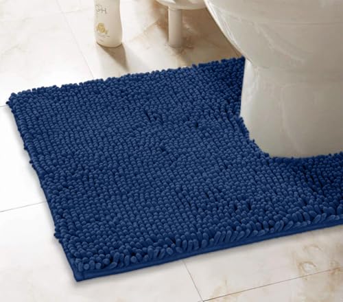LuxUrux Blue Bath Mat - U-Shaped Contoured Rug for Around Toilet, Super Absorbent Shaggy Bath Rug. Easy Machine Wash & Dry (20" x 23", Blue) - color: Blue, size: 23'' x 20'' U