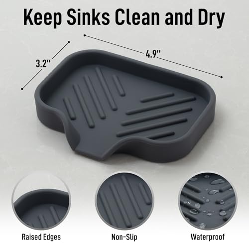 Zulay Kitchen Small Silicone Sponge Holder (4.9x3.3”) – Space-Saving Sink Organizer Tray for Sponge, Soap, Brush & More – Compact Non-Slip Dish for Kitchen & Bathroom (Grey) - color: Grey (Small), size: Small (4.9x3.3)