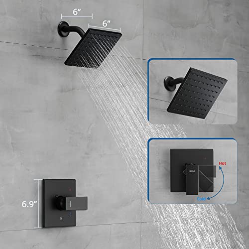Esnbia Tub Shower Kit, Bathtub Shower Faucet Set（Valve Included) with 6-Inch Rain Shower Head, Single-Handle Shower Trim Kit, Matte Black - color: Matte Black, style: without tub spout