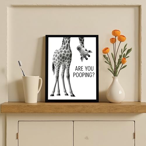 Urmoya Funny Giraffe Bathroom Decor Canvas Wall Art 8x10 in | Wood framed, Black and white wall decor, Rustic farmhouse, Are you pooping quote, Cute animal art prints, Ready to hang - color: Giraffe, size: 10"L x 8"W