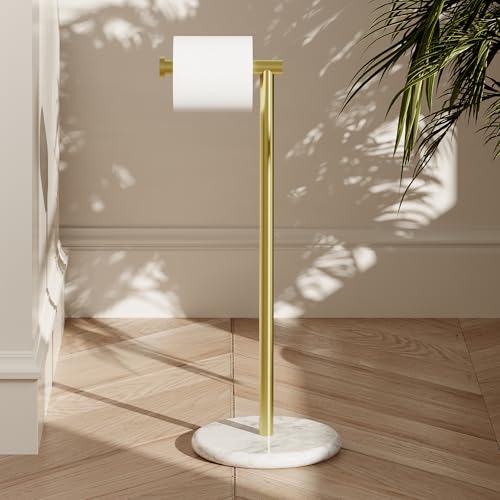 KES Gold Toilet Paper Holder Stand Tissue Roll Holder with Modern Marble Base, SUS304 Stainless Steel Brushed Gold Finish BPH284S1-BZ - color: Brushed Gold, size: 20.6"H