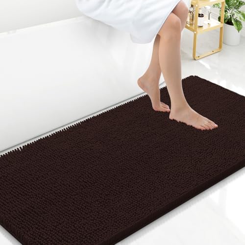 Arotive Bathroom Rugs 47x24, Extra Soft Absorbent Shaggy Chenille Bath Rugs, Machine Washable Rubber Backing Bath Mats for Bathroom Floor Tub and Shower, Home Decor Accessories, Brown - color: Brown, size: 47" X 24"