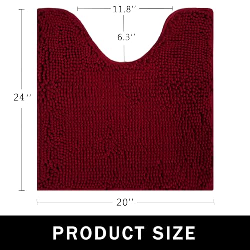 U-Shaped Toilet Rug, Chenille Contour Bathroom Mat, Non-Slip PVC Backing, Machine Washable, 24x20, Burgundy - color: Burgundy, size: 1'8" x 2' (20"x 24"U)