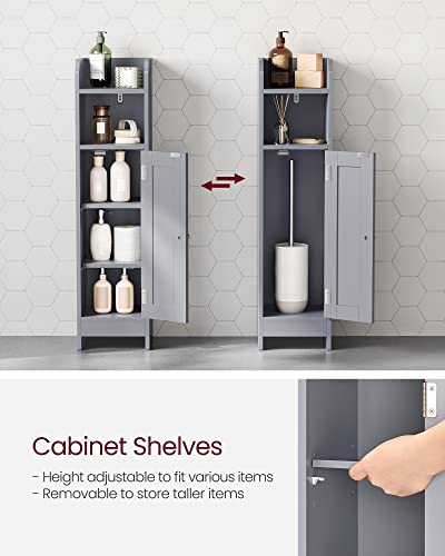 VASAGLE Small Storage Corner Floor Cabinet with Door, 7.9 x 7.1 x 31.5 Inches, Narrow Toilet Paper Storage Holder, Adjustable Shelves, for Bathroom, Living Room, Small Spaces, Dove Gray UBBC310P36 - color: Dove Gray, style: 1door+1open compartment (31.5"H