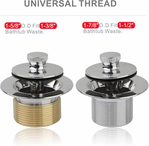 HIDROP Chrome Tub Drain Lift and Turn Assembly, 2-Hole Overflow Faceplate | Stainless Steel Tub Drain, Universal Fine/Coarse Thread fit 1-3/8" or 1-1/2" Tub Drain, Bathtub Drain Conversion Kit - color: Chrome