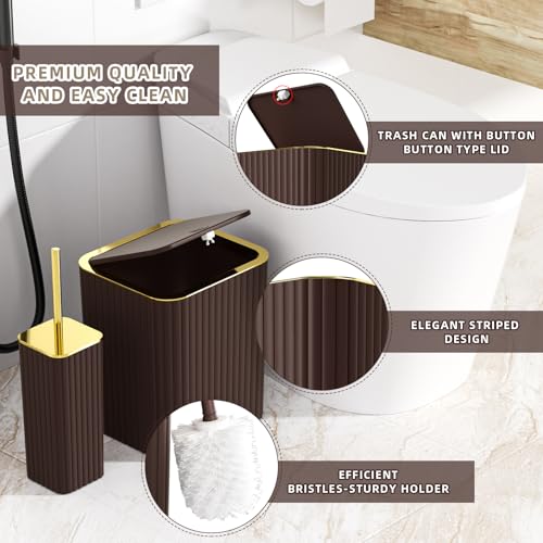 XLHOMO 26PC Bathroom Accessories Set - Gorgeous Brown Bathroom Set, Bathroom Accessory Set, Shower Curtain Set with Bathtub Mats for Shower Tub, Trash Can & Soap Dispenser - size: Bath Set+Bathtub Mat+Shower Curtain&Rugs, style: Brown&Gold
