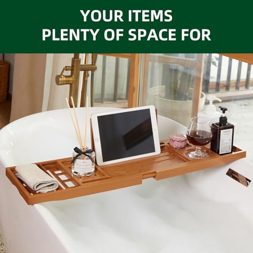 Bathtub Tray, Retractable Bathtub Rack for Bathtub, Sturdy and Waterproof Home Spa, Favored Gift by Lady Teak Color