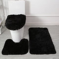 SEAHOME Bathroom Rug Sets 3 Piece Non Slip, Toilet Lid Cover and Contour Mat, Bath Mats Shower Mat for Tub (Black) - color: Black