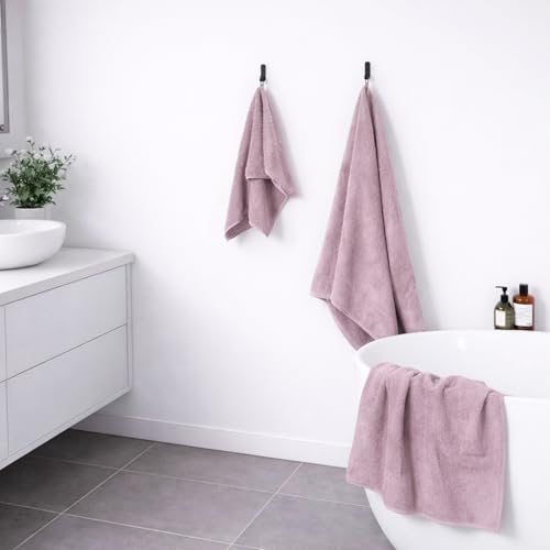 8-Piece Cotton Bath Towel Set with Hanging Loops for Bathroom, Purple | Complete starter set for daily showers, sink-side use, small bathrooms, and guest baths, OEKO-TEX certified, easy care - color: A06: Purple