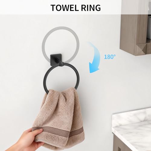 KLJKPA Black Bathroom Accessories Set, 24 inch Towel Racks for Bathroom, Stainless Steel Bathroom Hardware Set, Wall Mounted, 4-Piece - color: Black