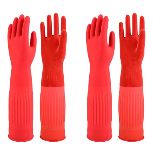 North Tower Rubber Gloves Kitchen Cleaning For Washing Dishing Kithchen, warmming Heat Resistant Dishwashing Gloves,18",2 Pairs Medium - size: Medium（45cm）