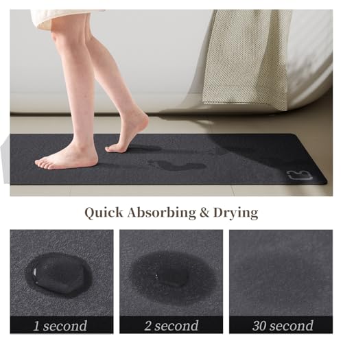 Diatomaceous Earth Bath Mat Rugs Quick Dry Super Absorbent Non Slip Rubber BottomThin Bathroom Mat Fit Under Door, Floor Rugs in Front of Bathtub,Shower Room,Sink,Washable, 17" x 32", Dark Grey - color: Dark Grey, size: 1'5" x 2'8" (Rectangular)