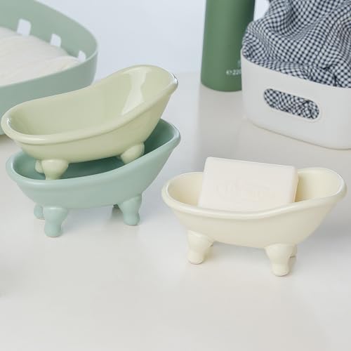 5.6" Ceramic Mini Bathtub Soap Dish Decortative Clawfoot Bathroom Soap Dish (Green Tea) - color: Green Tea