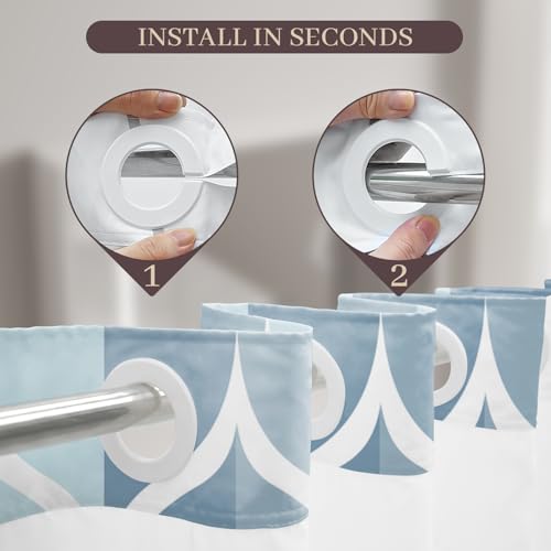 Yiatn Light Blue Hook Free Shower Curtain with Snap in Liner - Hotel Style with See Through Mesh Top Window, Modern Geometric Waterdrop Design,Waterproof and Washable,- 71x74 INCH - color: Light Blue, size: 71"W x 74"L (Pack of 1)