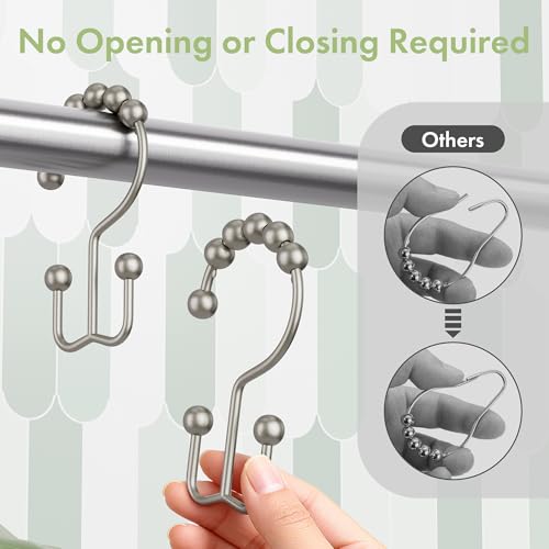 Amazer Shower Curtain Rings, Rust-Resistant Metal Double Shower Hooks for Curtain Rolling Shower Curtain Hooks Rings Shower Rings for Bathroom Shower Curtain Rod, Matte Nickel, Set of 12 Rings - color: Matte Nickel, style: Modern - Double Hooks