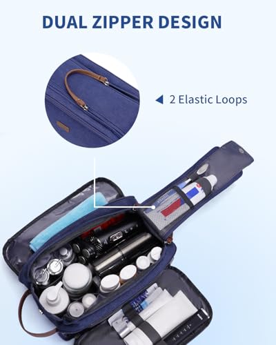 WANDF Toiletry Bag for Men Travel Toiletry Organizer Canvas and Leather Dopp Kit Water-Resistant Shaving Bag for Travel Accessories (Blue, Large) - color: L, Blue, size: Large