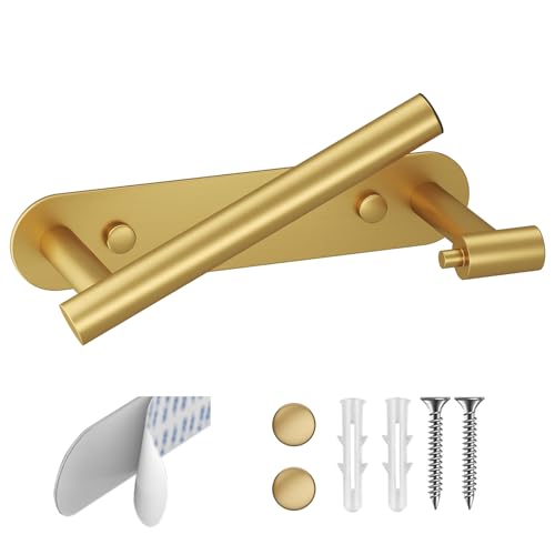BESy Adhesive or Screw Toilet Paper Holder Wall Mount Rustproof Modern Roll Holder Flexible Pivoting Adjustable Tissue Handle with Self Adhesive or Mounted with Screws Stainless Steel Brushed Gold - color: Brushed Gold