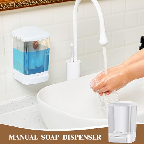 Hushee 2 Pcs Commercial Soap Dispenser Hand Wall Mounted Bathroom 33.8oz/1000ml Manual Soap Dispenser Liquid Containers with Pump White Shower Plastic Wash Wall Container Shampoo Gel for Kitchen Hotel - color: White, size: 33.8 oz 1000 ml