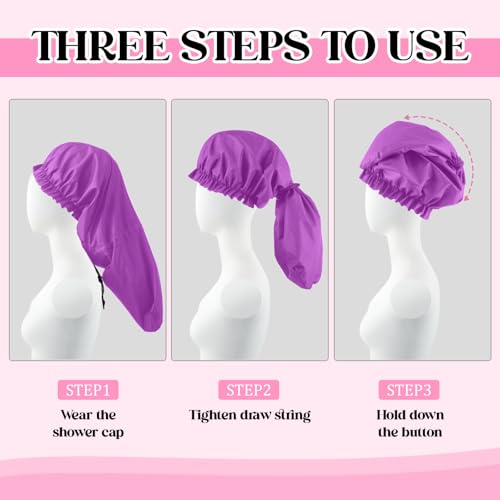 2 Pcs Large Shower Cap for Braids, Extra Long Shower Cap for Women Long Hair & Locs, Waterproof Hair Bonnets for Dreadlocks Drawstring Bath Caps for Women & Men (Blue, Purple) - color: Blue, Purple