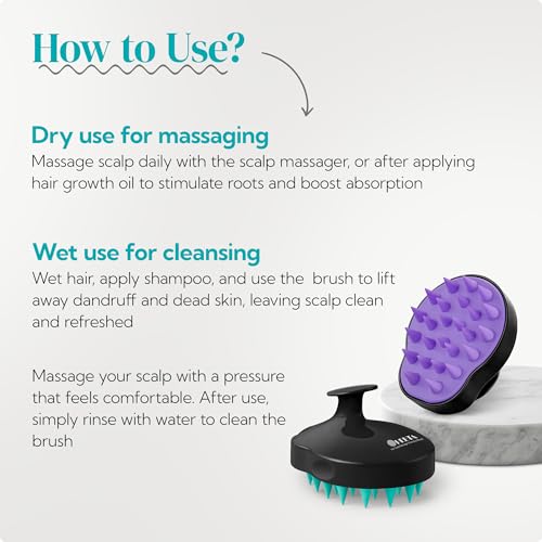 HEETA Hair Scalp Massager Shampoo Brush 2 Pack, Soft Silicone Bristles to Remove Dandruff, Waterproof Hair Scrubber for Both Wet Dry Use, Suitable for Men & Women (Turquoise & Purple) - color: 01- Turquoise & Purple