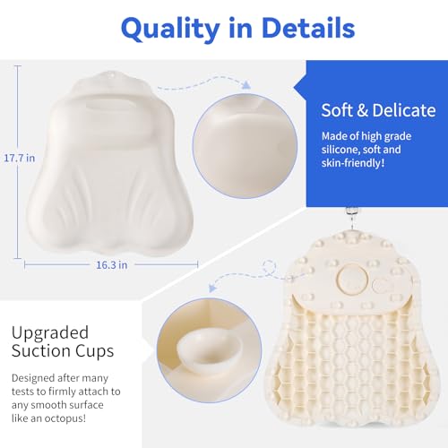 Goowin Bath Pillows for Tub, New Generation Skin-Friendly Silicone Bath Pillow, Luxury Bathtub Pillow for Head and Neck, Powerful Suction Tub Pillow for Bathtub with Inflatable Airbag (Off-White) - color: Off-white
