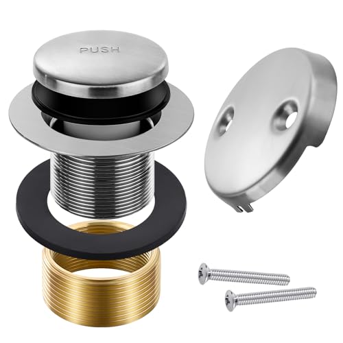 Brushed Nickel Bathtub Drain Tip-Toe Tub Trim Set with Two-Hole Overflow Faceplate Bathroom Tub Drains Replacement Conversion Tub Drain Kit Assembly with Universal Fine & Coarse Thread - color: Brushed Nickel