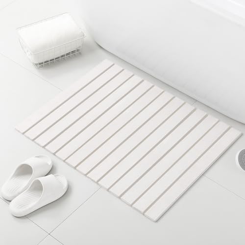 Large Stone Bath Mat, 30.2 x 23.5 Non-Slip Diatomaceous Earth Bath Mat, Ultra-Absorbent Quick-Drying Stone Drying Mat for Kitchen Bathroom Pet Bowl, Rollable & Foldable Stone Bath Mat, White XL - color: Folding Xl-white
