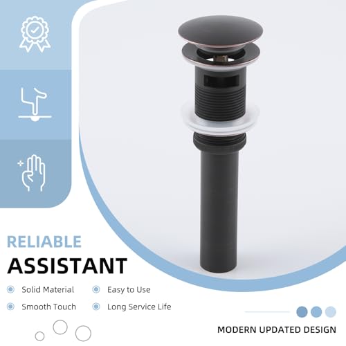 Angle Simple Bathroom Sink Drain with Overflow, Brass Pop Up Sink Stopper for Sink with 1.61 to 2 Inches Drain Hole, Oil-Rubbed Bronze - color: Oil-rubbed Bronze