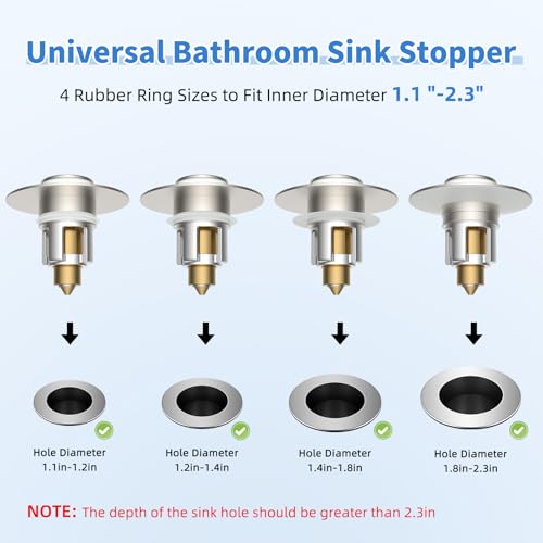 iFealClear Metal Universal Bathroom Sink Stopper, Upgraded Stainless Steel Sink Drain Strainer for 1.1''~2.36" Basin Pop Up Drain Strainer, Anti-Clogging Filter Basket, Brushed Nickel - color: Brushed Nickel