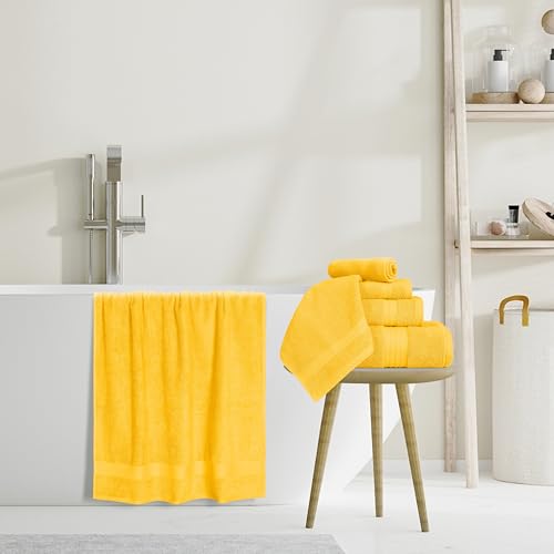 GLAMBURG Ultra Soft 8-Piece Towel Set - 100% Pure Ringspun Cotton, Contains 2 Oversized Bath Towels 27x54, 2 Hand Towels 16x28, 4 Wash Cloths 13x13, Ideal for Everyday use, Hotel & Spa- Mustard Yellow - color: Mustard Yellow, size: 8 Piece Towel Set
