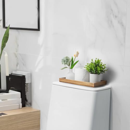 ALELION 13" Bathroom Vanity Tray for Counter - Acacia Wood Decorative Tray for Toilet Tank Makeup Perfume Jewelry Catchall Coffee Table - Wooden Kitchen Countertop Organizer for Soap Dispenser - color: Acacia, size: 13" x 6.5" x 1.2"