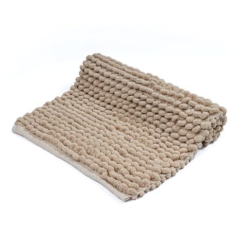 Cotton Chenille Bathroom Rug 17x24 Inch Beige, Soft Plush Popcorn Bath Mat, Ultra Absorbent Quick Dry, Machine Washable, Anti Skid Cotton Polyester Rug for Shower, Tub, Entryway - color: Beige, size: 1'5" x 2' (Rectangular)