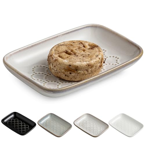 Gomakren Ceramic Soap Dish Bar Soap Holder for Bathroom Kitchen Sink Beige | Keeps soap dry & long-lasting, raised scalloped design, non-slip base, easy to clean, versatile tray counter storage & decor - color: Beige, size: Scalloped
