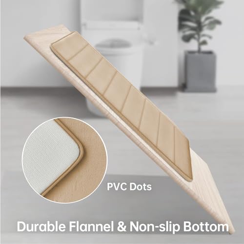 RUN HELIX Memory Foam Bath Mat Set 3 Piece, Soft and Comfortable, Super Water Absorption, Non-Slip, Thick, Machine Wash, Easier to Dry for Bathroom Floor Rug, Beige Toilet Rug Bathroom Set - color: Stripe-beige