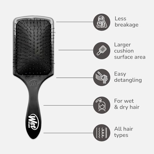 Wet Brush Paddle Detangler Hair Brush, Black, Ultra-Soft IntelliFlex Bristles with AquaVent Design, Great For Treatment & Mask Application, Women, Men, Wet, Dry and Damaged Hair - color: Black, size: 1 Count (Pack of 1)