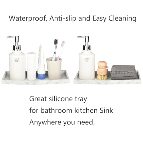 DNC Silicone Bathroom Tray for Counter, 2PC (7.9" +11.8") Vanity Tray for Countertop, Kitchen Sink Soap Tray for Dish Holder Dispenser Toilet Tank Desk Organizer - color: Marble-like(7.9"+11.8”), size: 11.8" x 5" x 0.7"