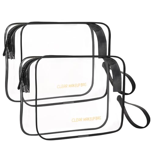 Icramsy Clear Makeup Bag,2 Pack TSA Approved Toiletry Bag Travel Toiletry Bag Hanging Makeup Cosmetic bag for Women Men (Black). - color: Black