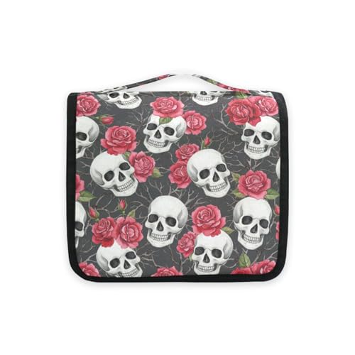 MNSRUU Hanging Toiletry Bag Skulls Rose Flowers Makeup Bag Portable Travel bag for Toiletries Organizer Bags for Women Men, Travel-Essentials Bag - color: Skull 06b
