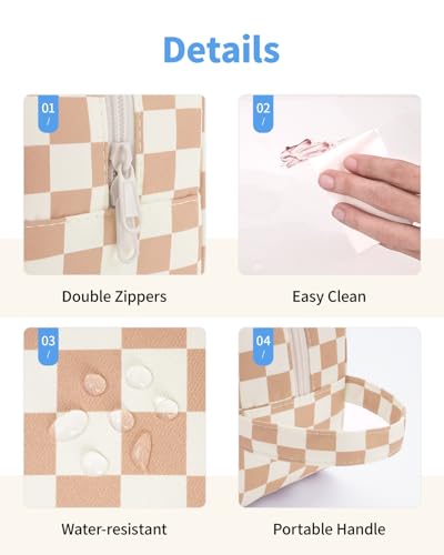 Narwey Clear Toiletry Bags for Traveling Women Men, Clear Travel Bags for Toiletries Makeup Bag Cosmetic Bag with Zipper, Make Up Organizer, Skincare Bag (Light Brown Checkerboard) - color: Y-Light Brown Checkerboard