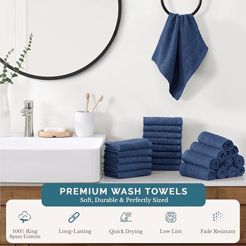 Casa Platino Cotton Washcloths - Pack of 24, (13"x13") - Wash Cloth Set for Bathroom - Durable Reinforced Stitching, Quick Dry, Softer & Highly Absorbent - Wash Cloths for Your face - Navy Blue - color: 04: Navy, size: 24 Piece Wash Cloth