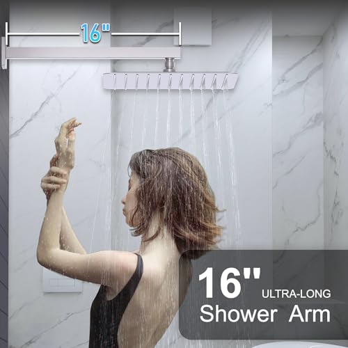 KOJOX Shower System with High Pressure 12 Inch Rainfall Shower Head, Handheld Shower head and Shower Faucet Trim valve, Bathroom Luxury Rain Mixer Shower Set Wall Mounted Brushed Nickel - color: Brushed Nickel, size: 12''