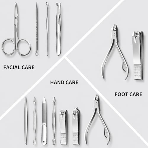 Manicure Set, Stainless Steel Nail Clipper Set with Luxurious Travel Case | 12-Piece Set with Thicker Steel, Precision-ground Cutting Edges, and Smooth-finished Tools for Clean, Precise Trimming. - color: Silver and Rose Gold