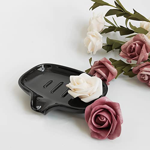Multi-Color Ceramic Soap Dish for Kitchen or Bathroom, Easy to Clean, Self Draining Soap Holder, Keeps Soap Dry (Black) - color: Black