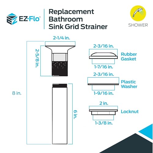 EZ-FLO 1-1/4 Inch x 8 Inch Replacement Bathroom Sink Grid Strainer, Chrome Plated, 35072