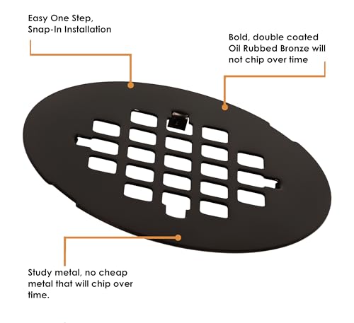 4 ¼” Oil Rubbed Bronze Snap-in Shower Drain Cover - Solid Brass Construction - 4.25" OD Shower Drain Strainer - Easy Install - Premium Round Shower Drain Cover - Bronze Replacement Grate - color: Oil-rubbed Bronze